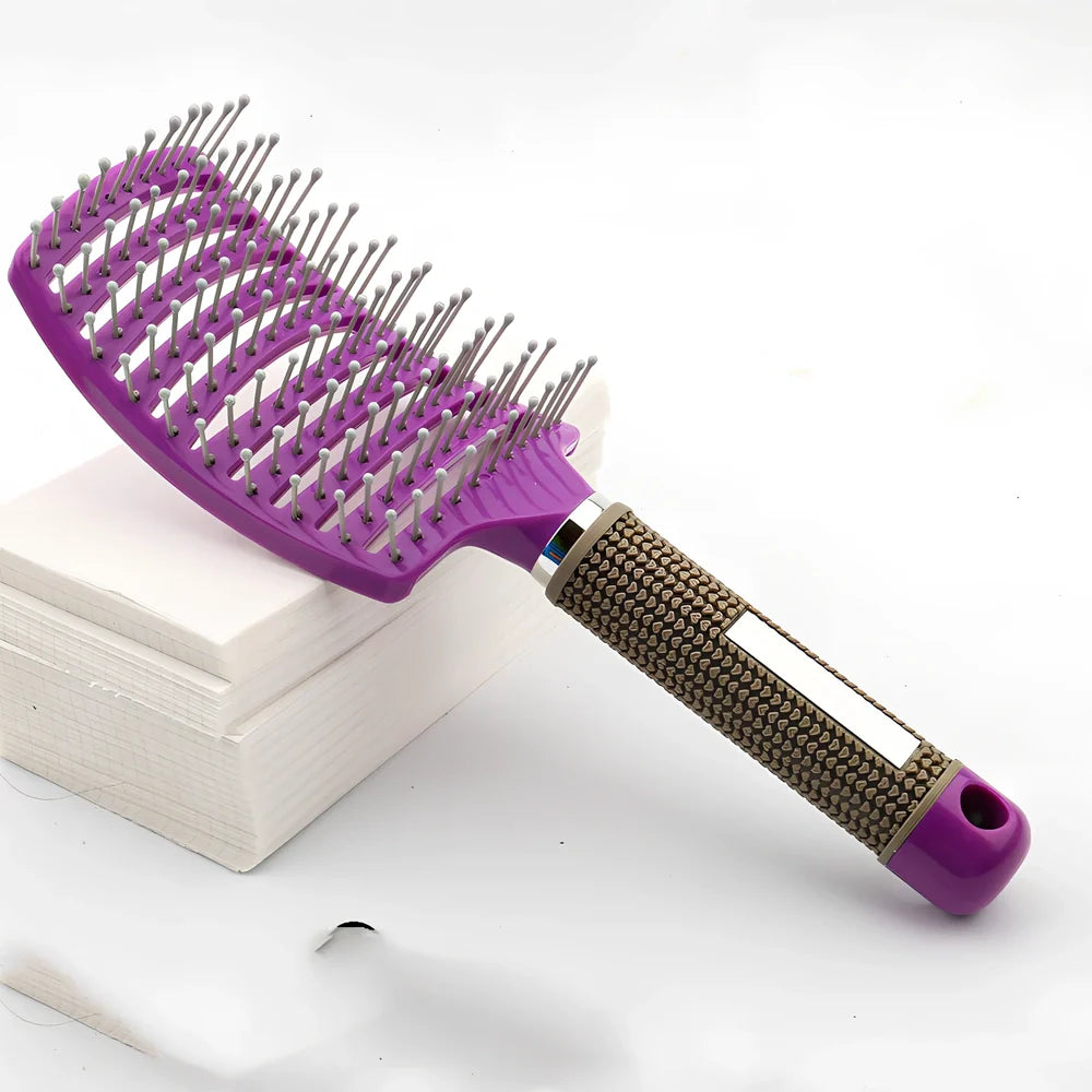 Large curved hairbrush with boar bristles showing 15cm width and natural bristle distribution