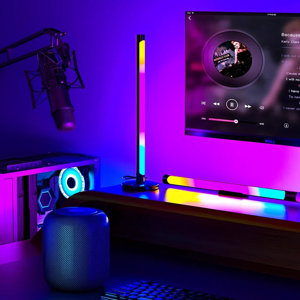 RGB music atmosphere light set with magnetic mounts and USB connectivity for desktop gaming rooms