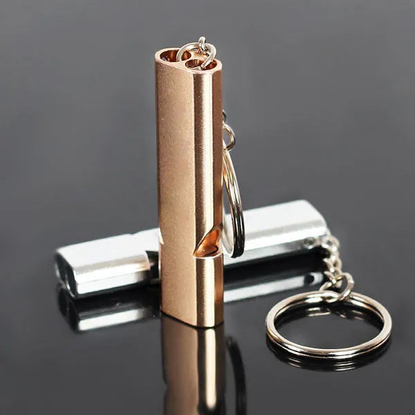 Double hole high-frequency aluminium alloy outdoor whistle in silver or gold for survival and camping