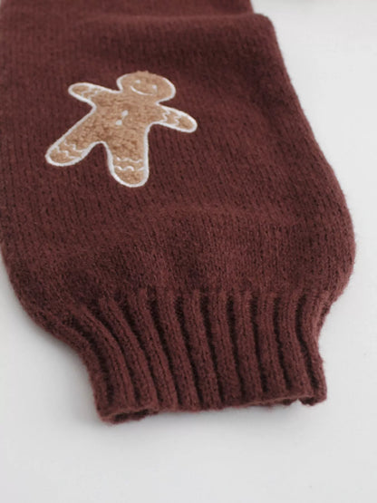 V-neck gingerbread man pattern knitted sweater in select colors