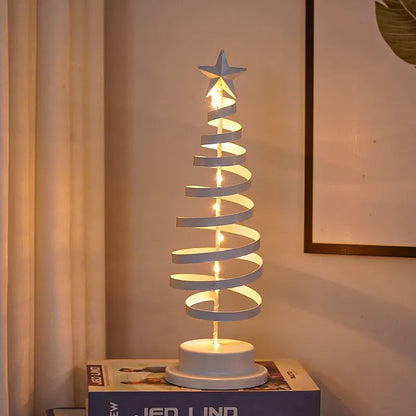 Wrought iron Christmas tree LED table light with battery operation and warm white illumination