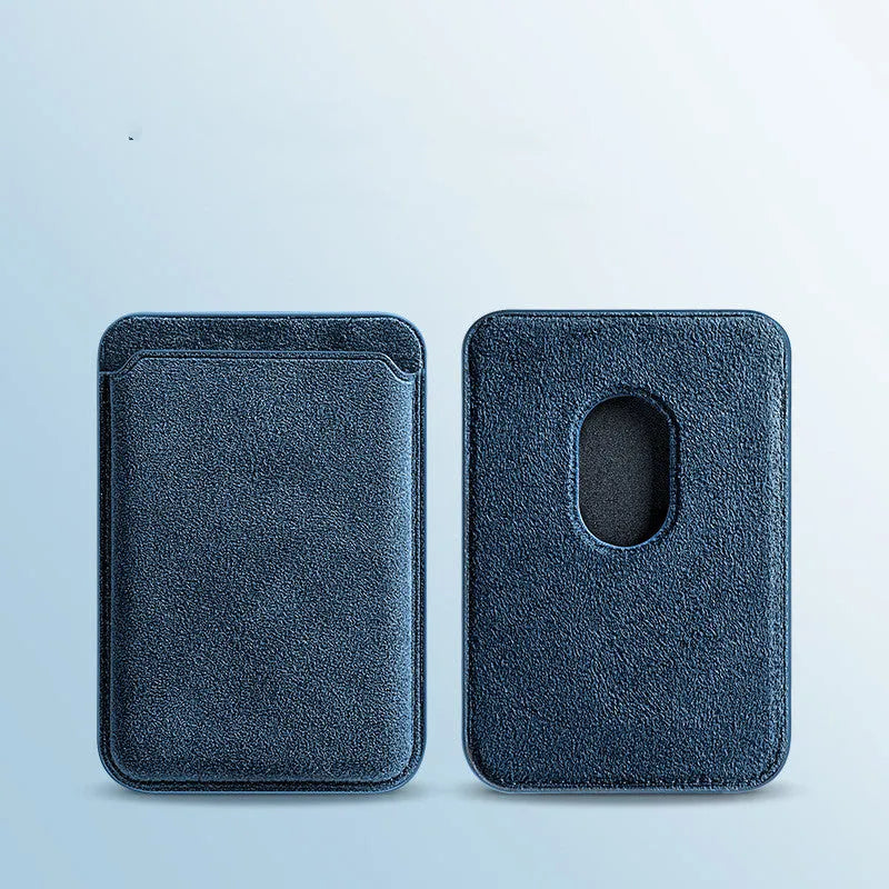 Suede magnetic wireless charger phone case for iPhone with card bag, dark green, back cover