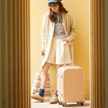 ABS PC hard shell trolley case with universal wheels, pull rod, and soft carry handle in 20 or 22 inch size
