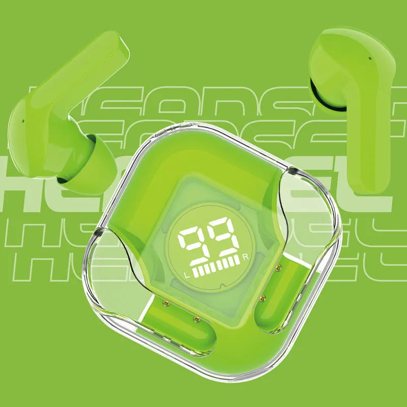 Wireless Bluetooth TWS headset in one of five colours: white, black, pink, blue, or green.