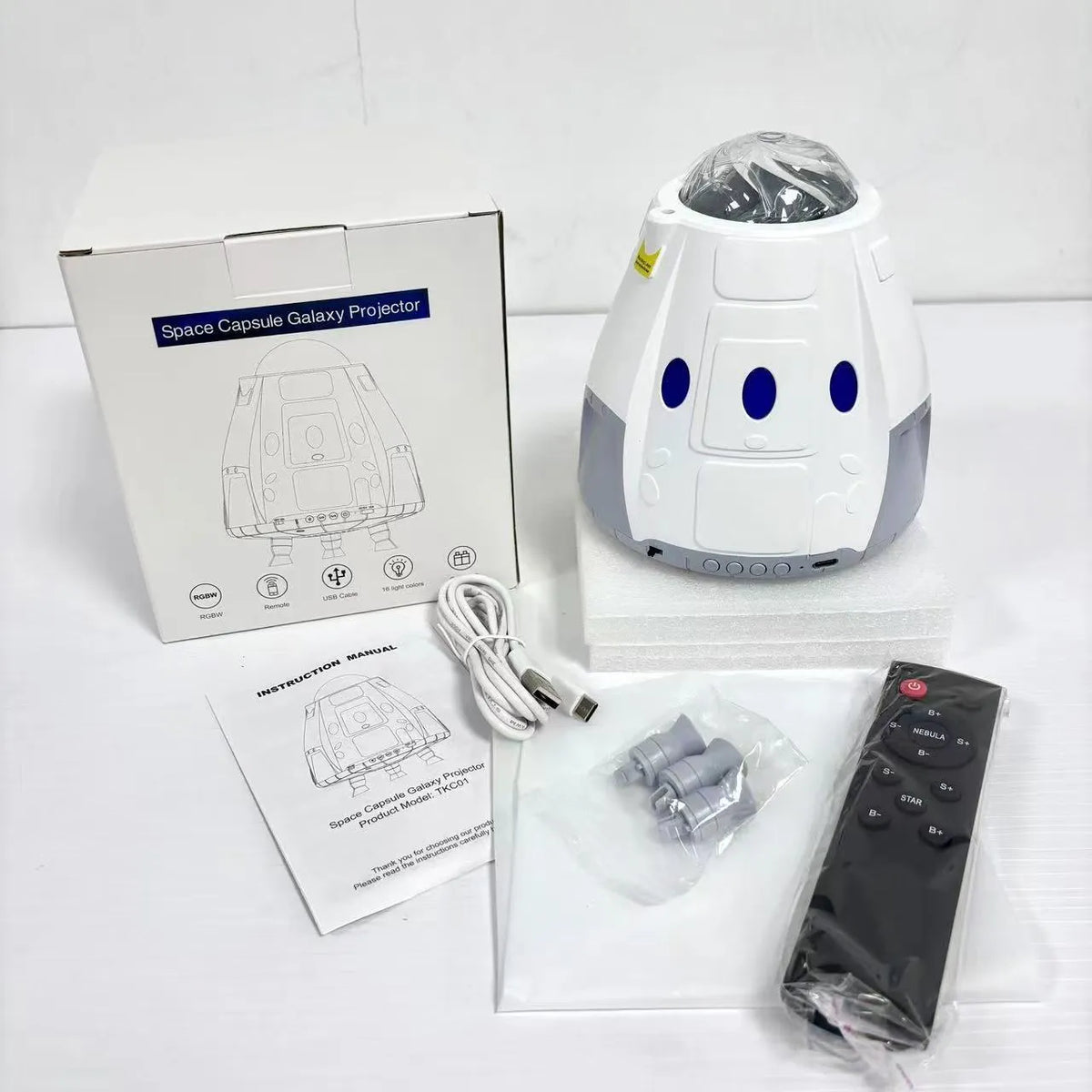 Space capsule shaped galaxy atmosphere projector lamp with USB cable and remote control