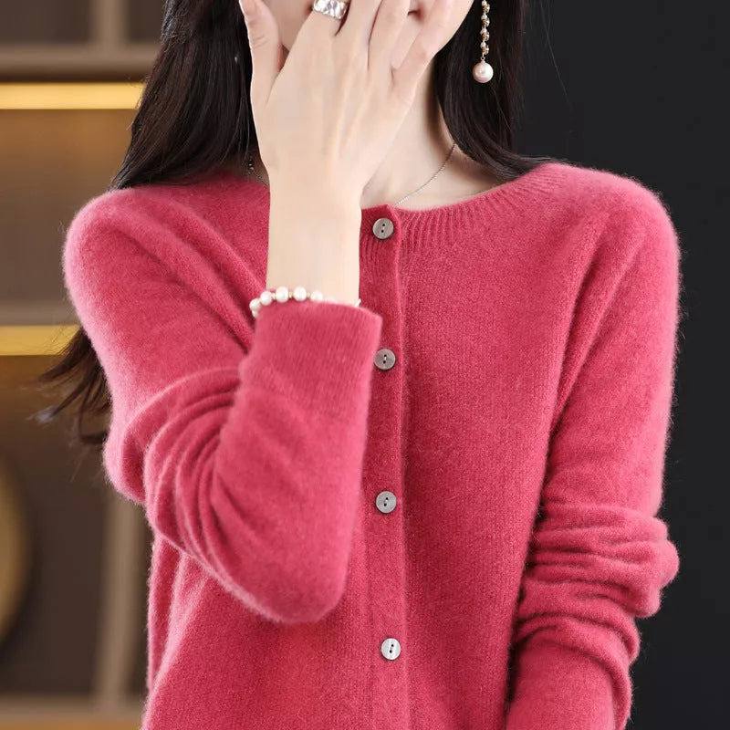 Women's Cashmere Cardigan with O-neck and Loose Fit in various colors