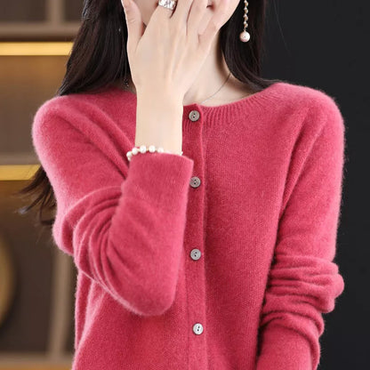 Women's Cashmere Cardigan with O-neck and Loose Fit in various colors