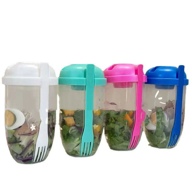 1000ml BPA-Free Salad Cup Set with Fork and Dressing Holder in four colors