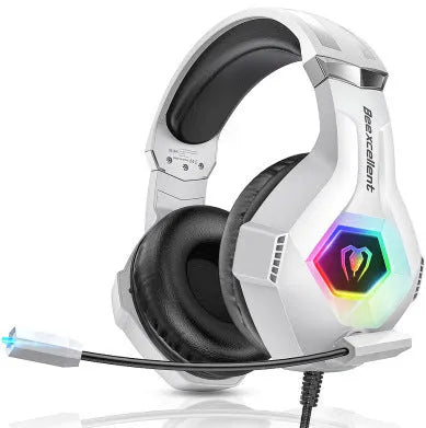 Luminous Gaming Headset with LED lights, microphone, and over-ear design in black with blue accents.
