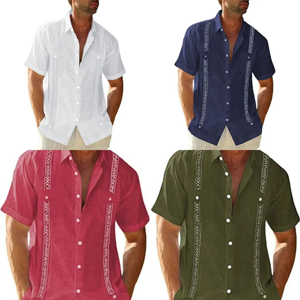 Premium Guayabera casual shirt for men in various colors and sizes, featuring soft, breathable fabric and unique Cuban-inspired design