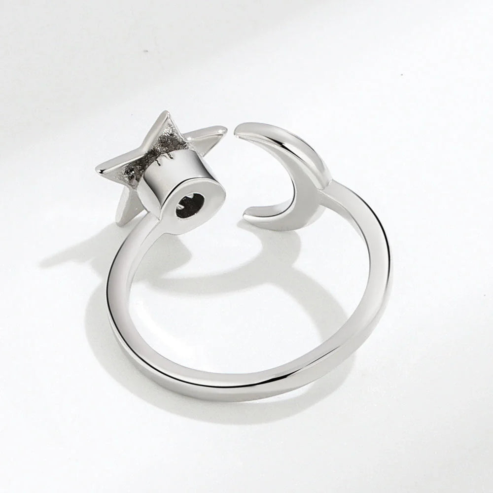 Adjustable Star-Moon Rotating Ring for Women in gold and white gold finishes