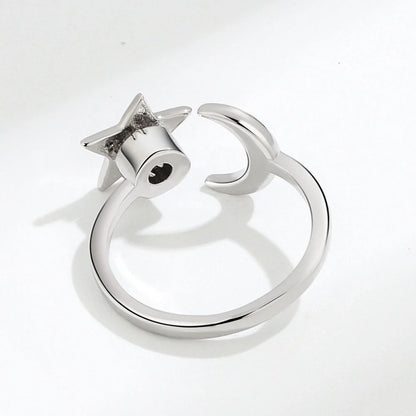 Adjustable Star-Moon Rotating Ring for Women in gold and white gold finishes