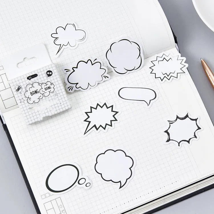 Momo Original boxed sticker set with 45 black and white bubble designs for journal decoration