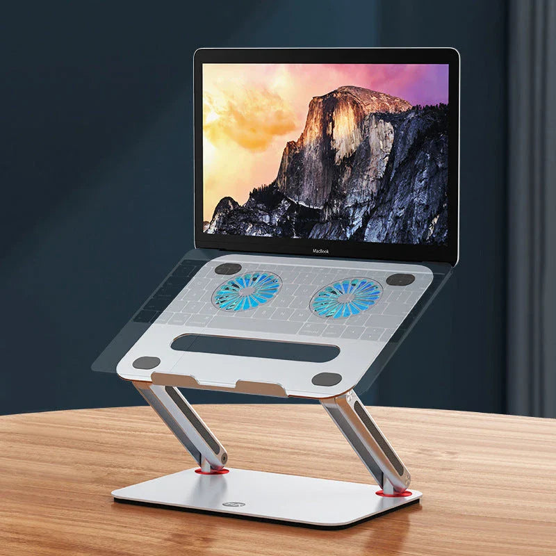 Adjustable aluminum laptop cooling stand with foldable, ergonomic, and portable design