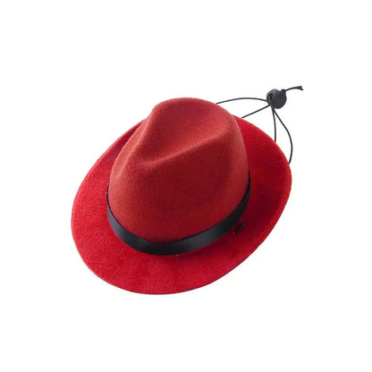 Mini pet hat for small dogs and cats in wool-felt fabric, S size 155cm diameter, available in black, brown, pink, and red.