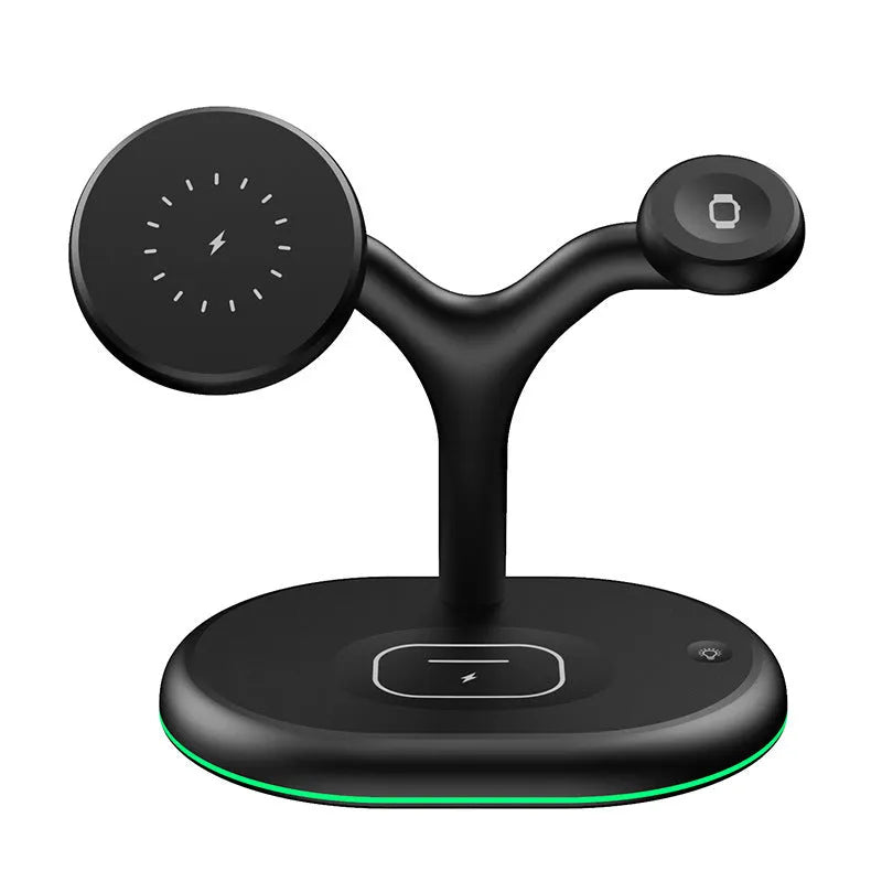 Black magnetic three-in-one wireless charging stand for iPhone Apple Watch and AirPods