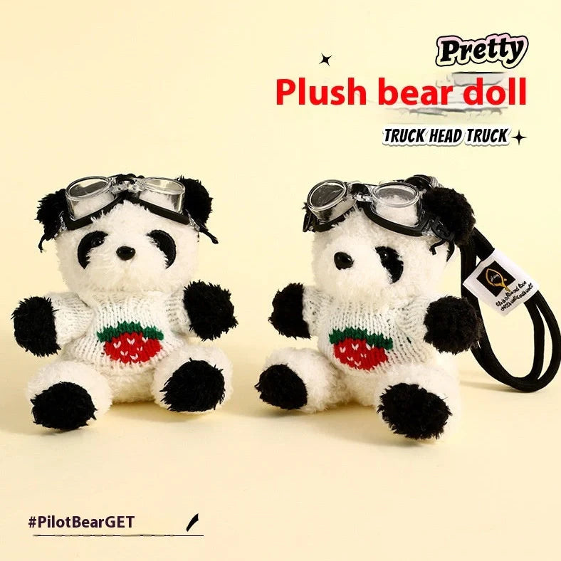 Plush strawberry bear doll keychain pendant with 15cm height and cartoon style