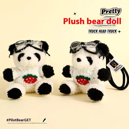 Plush strawberry bear doll keychain pendant with 15cm height and cartoon style