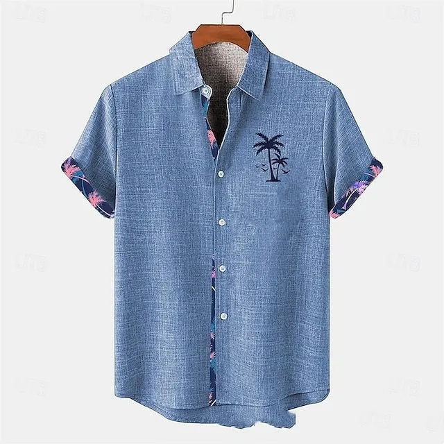 Linen short-sleeved shirt with ocean fish pattern in loose fit, available in multiple colours and sizes for teenagers