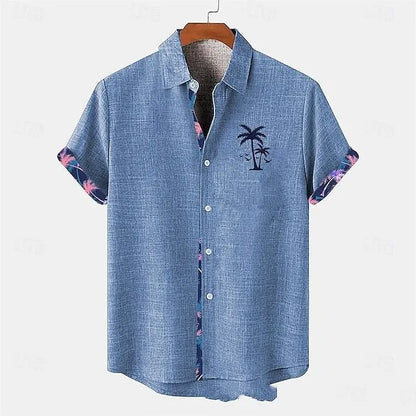 Linen short-sleeved shirt with ocean fish pattern in loose fit, available in multiple colours and sizes for teenagers