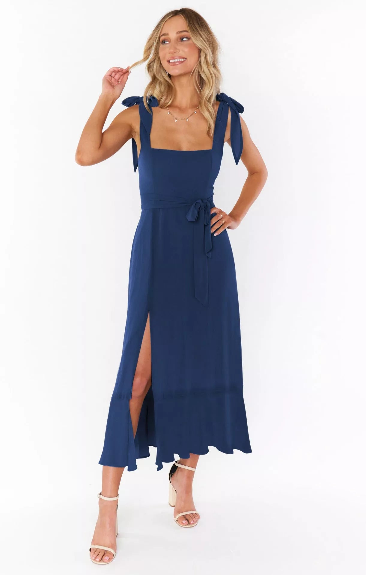 Women's summer suspender split dress with lace-up detail in various colors