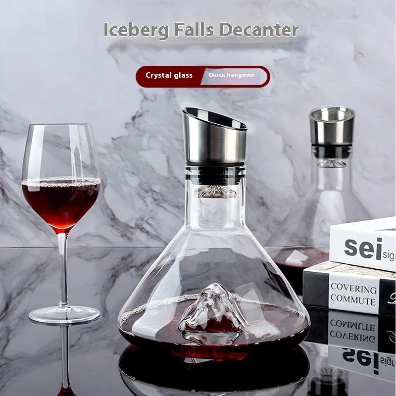 Elegant Iceberg Waterfall Wine Decanter made of lead-free crystal glass for enhancing wine flavors and aromas