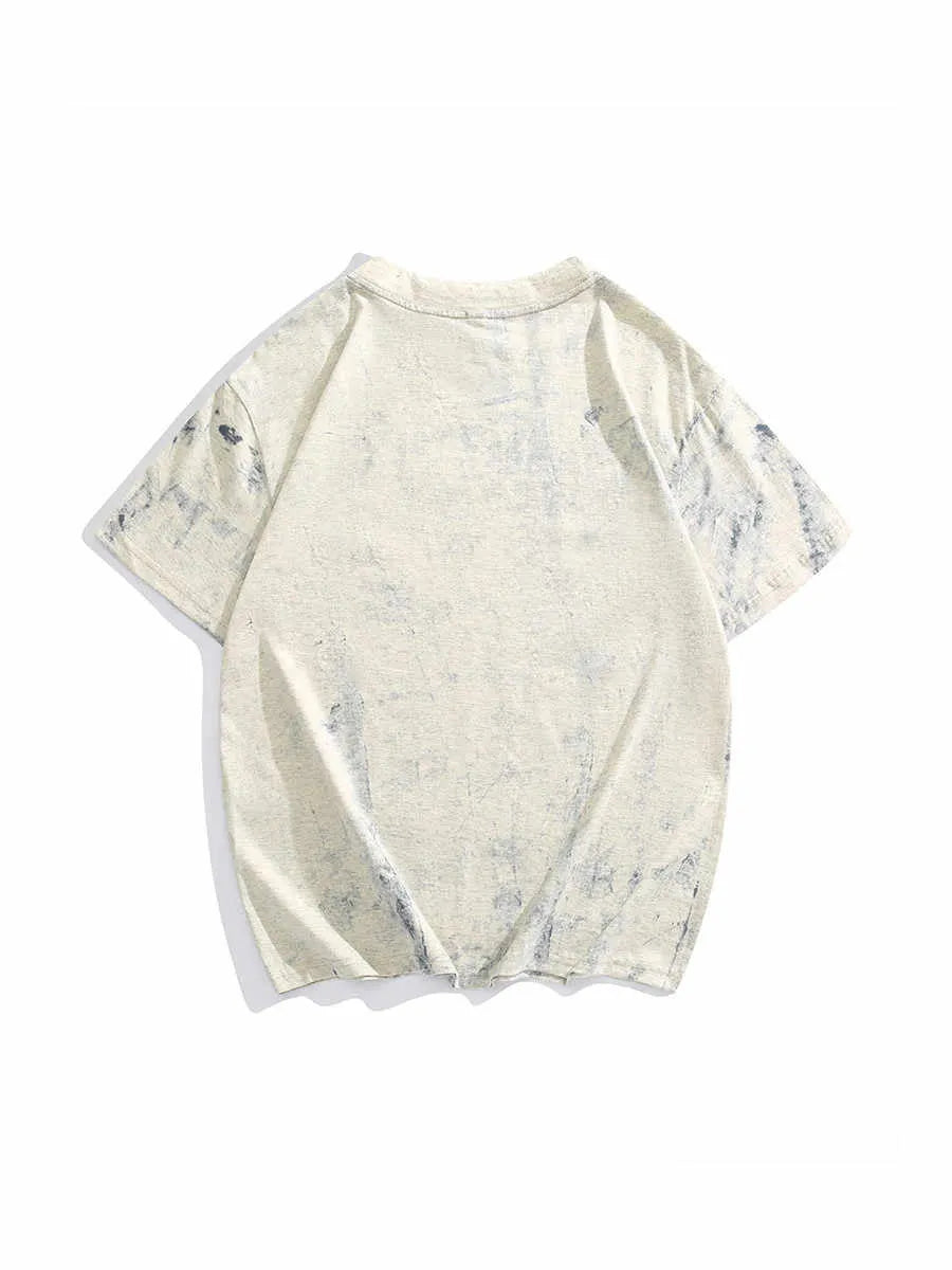 Grey tie dye pattern cotton t-shirt with loose fit and round neck collar