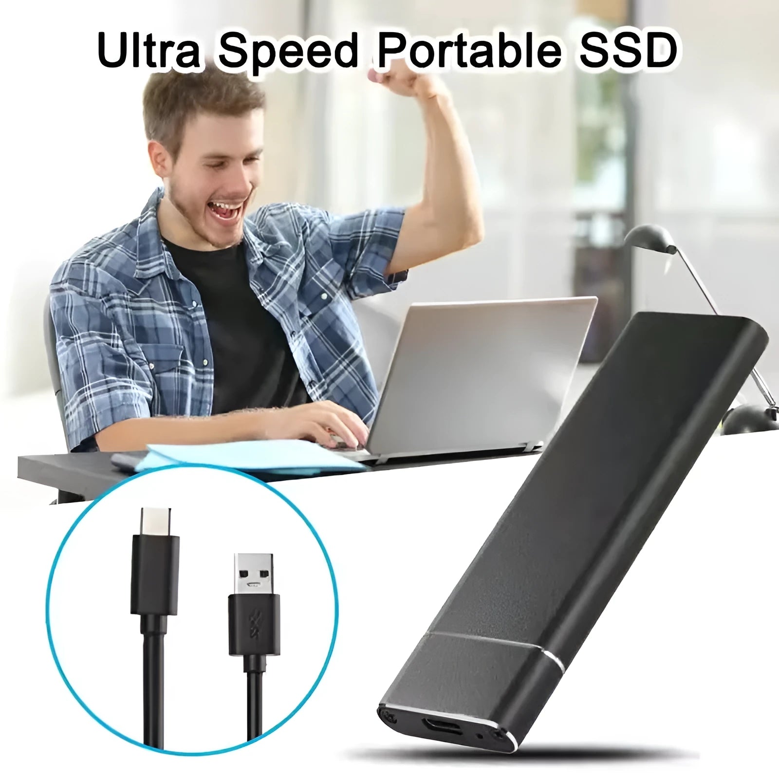 High-speed SSD external mobile hard disk with a metal shell, shown in multiple colour options.