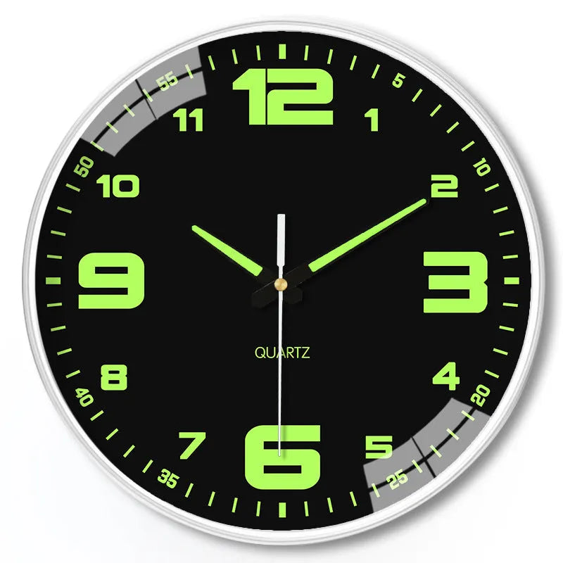 8-inch luminous wall clock with 20cm diameter and modern plastic design on a wall