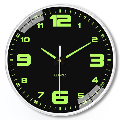 8-inch luminous wall clock with 20cm diameter and modern plastic design on a wall