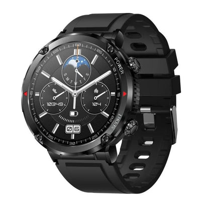 T30 Smart Watch with black silicone strap on wrist, showing IPS touchscreen displaying time and health metrics