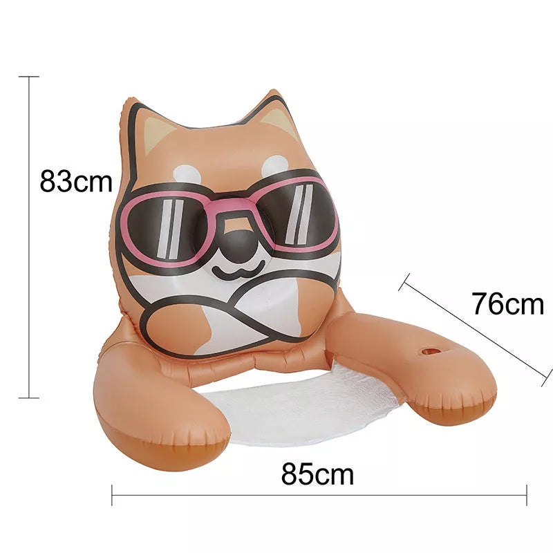 Animal-themed inflatable water hammock chair with net for pool and beach relaxation