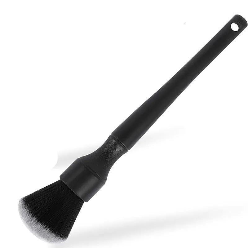 Black car detailing brush with soft pig hair bristles and PP plastic handle in 24cm and 16cm sizes.