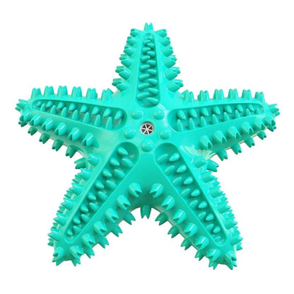 Blue edible TPR starfish dog chew toy with squeaker for large breeds.