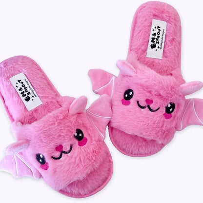 Bat wing slippers with super soft velvet upper in gray, pink, and purple
