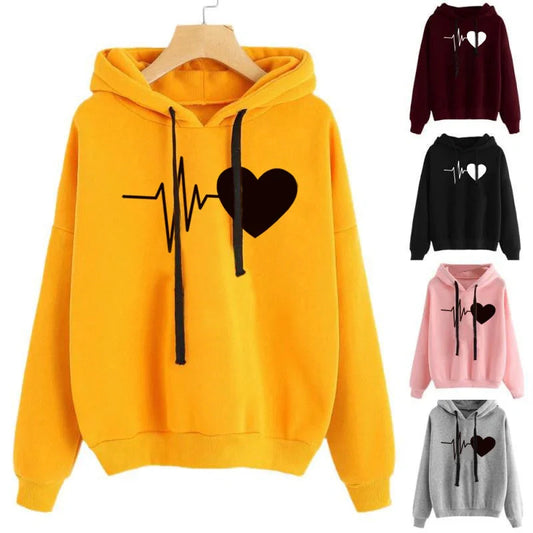 Women's heart print streetwear hoodie in multiple colors