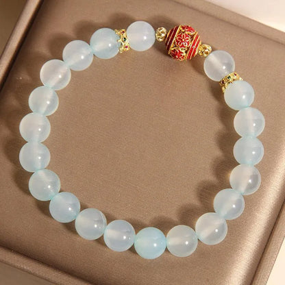 Blue agate and colourful crystal bead bracelet in Japanese Korean style for women