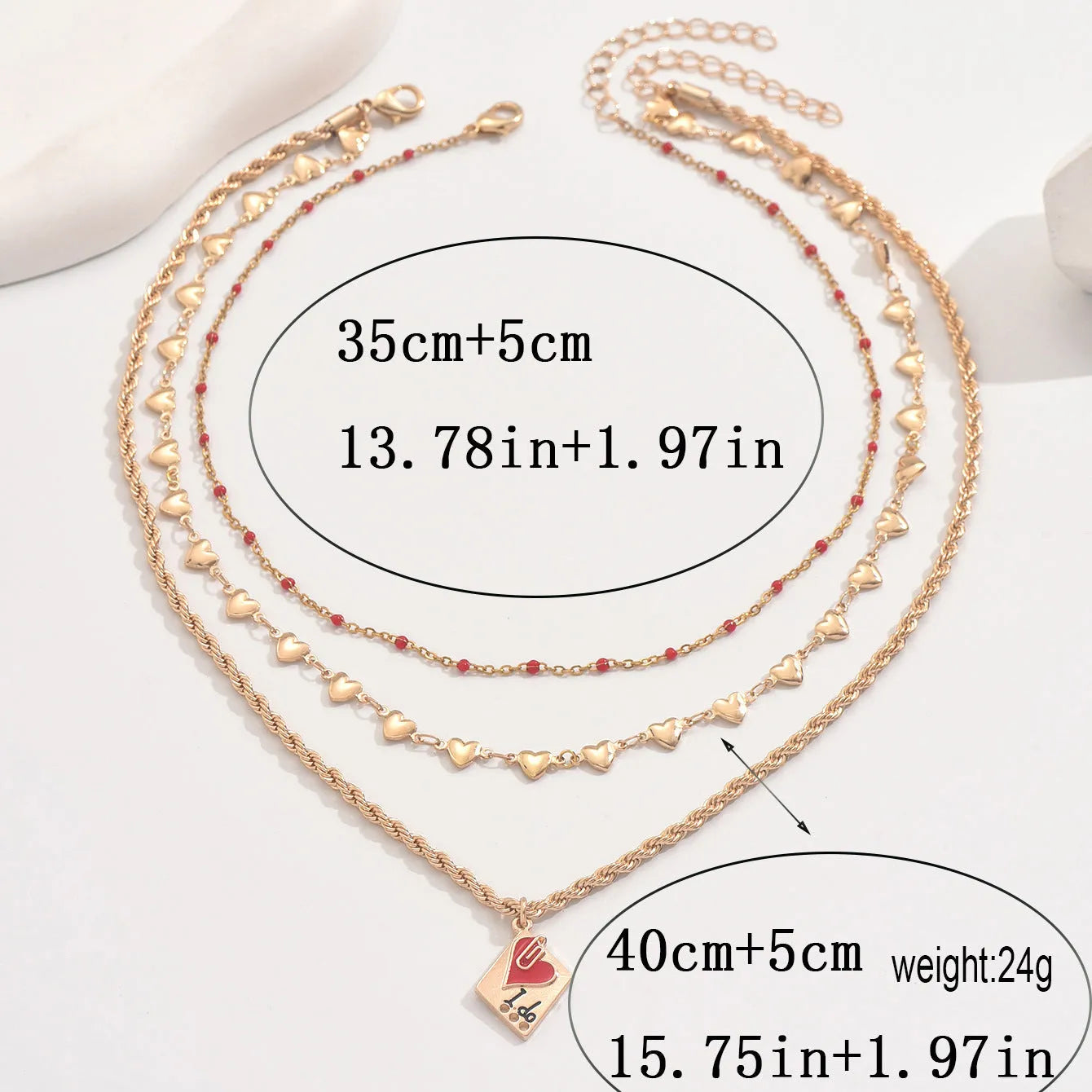 Adjustable three-layer clavicle chain necklace with geometric zinc alloy pendant