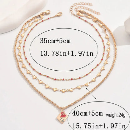 Adjustable three-layer clavicle chain necklace with geometric zinc alloy pendant