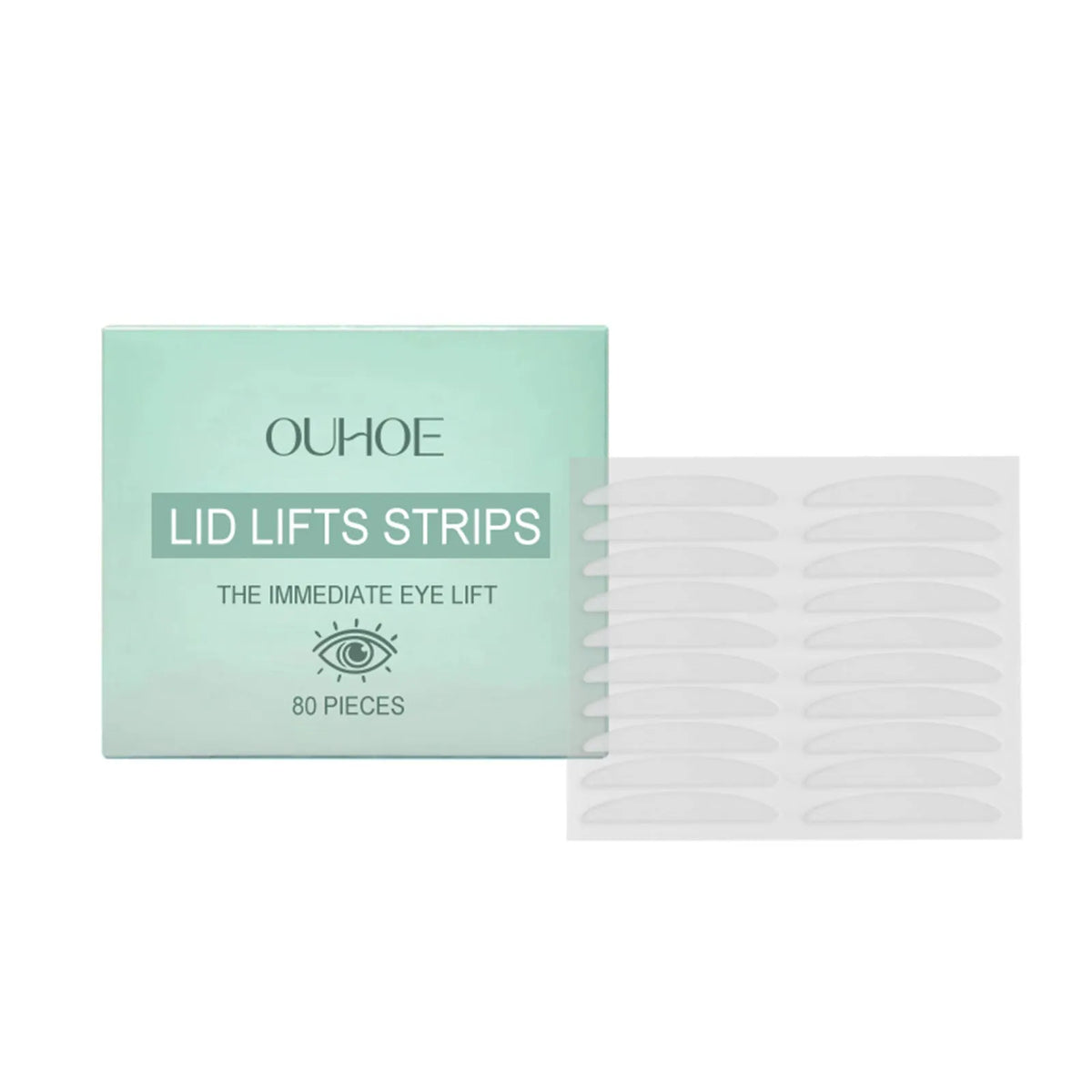 Pack of 80 hydrating eyelid sticker patches with glycerol and hyaluronic acid formula.