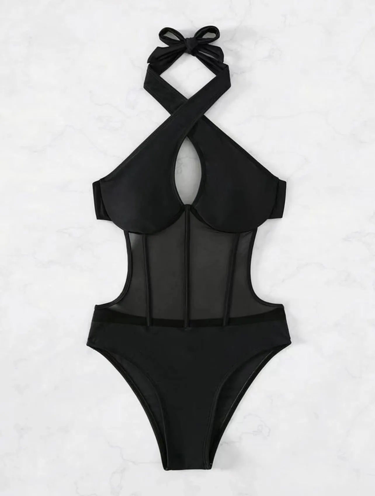 Women's one-piece swimsuit bikini in black, rose red, or green colour made from nylon-spandex fabric