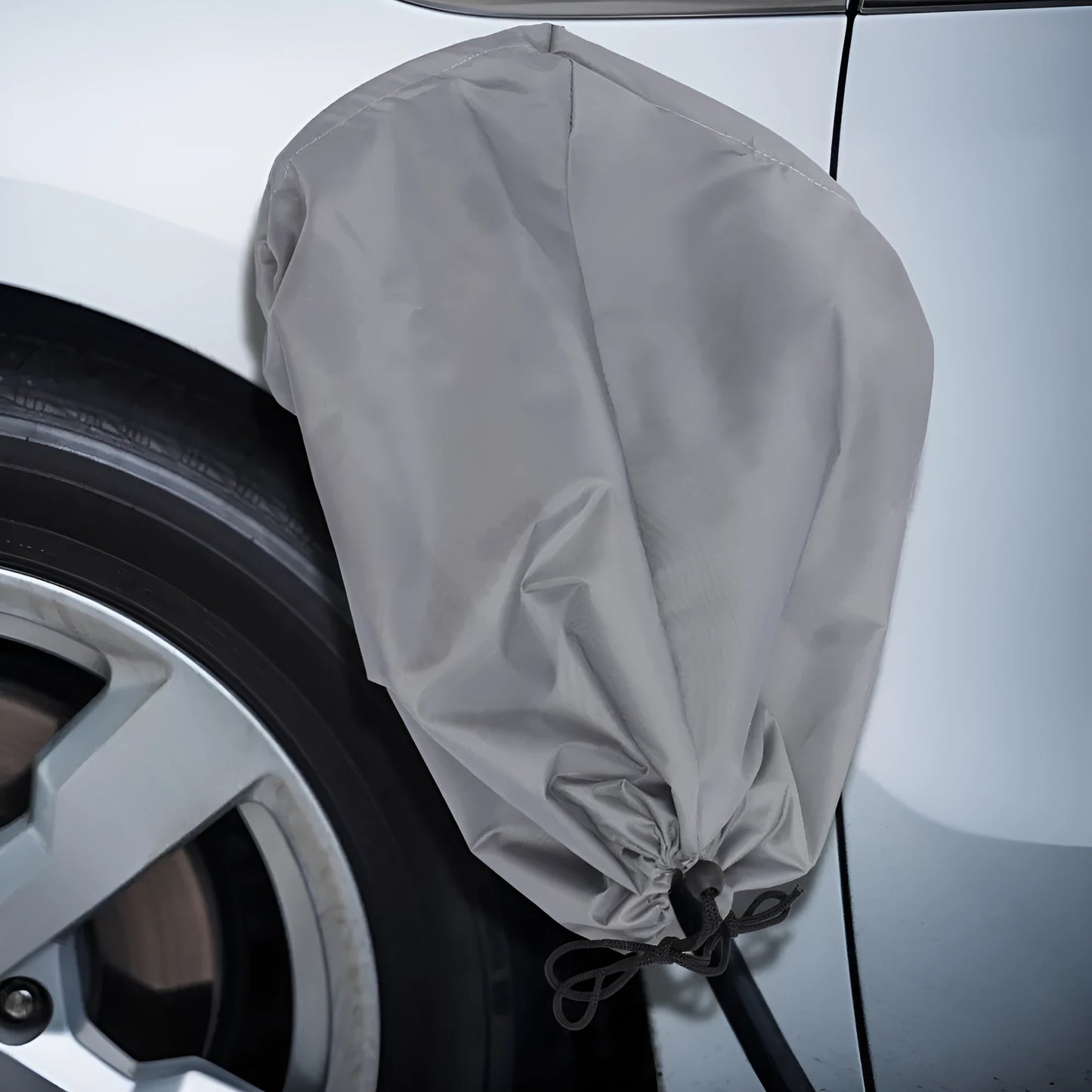 New energy vehicle charging port waterproof cover with drawstring in grey colour