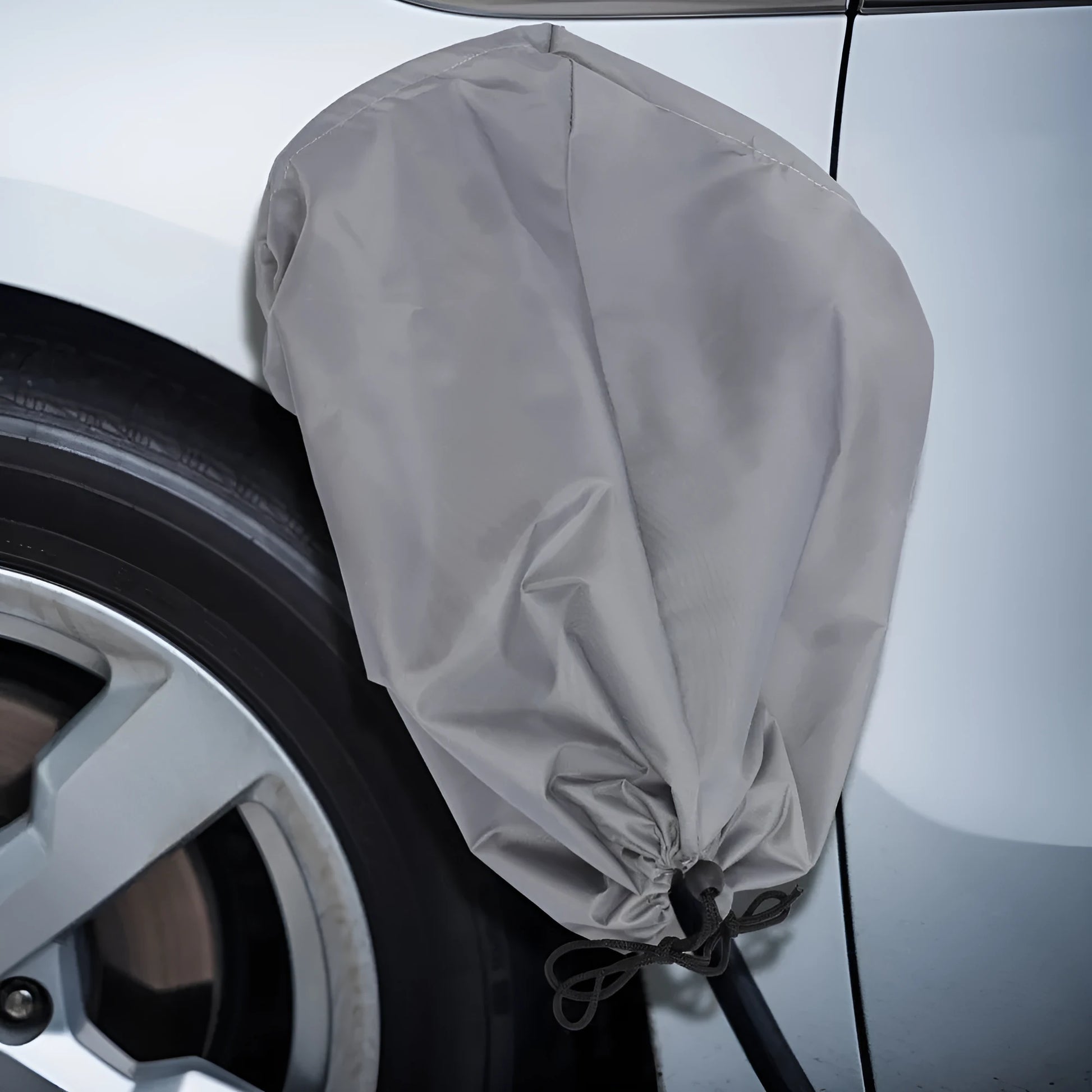 New energy vehicle charging port waterproof cover with drawstring in grey colour