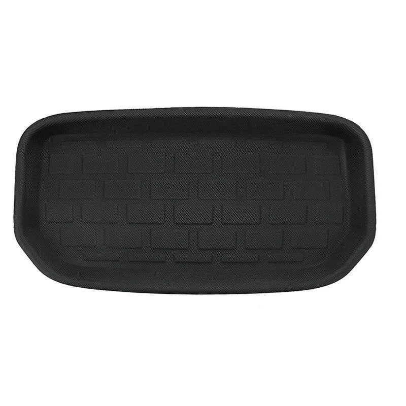 Tesla Model Y TPR floor mat set showing foot mats, storage box mats, and tailbox mats