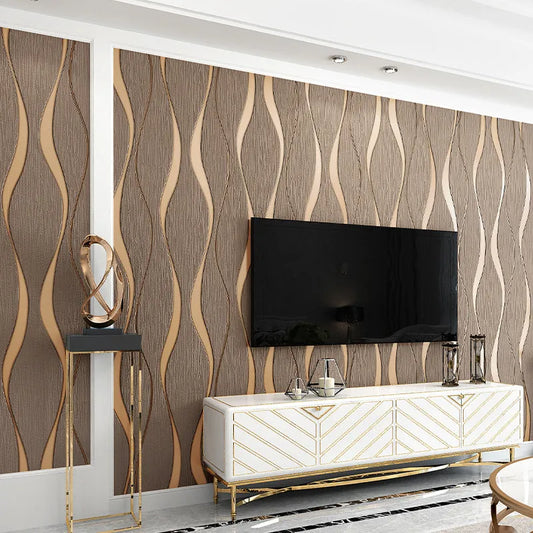 Curve stripe 3D background wallpaper with velvet texture showing light grey and dark brown colour options