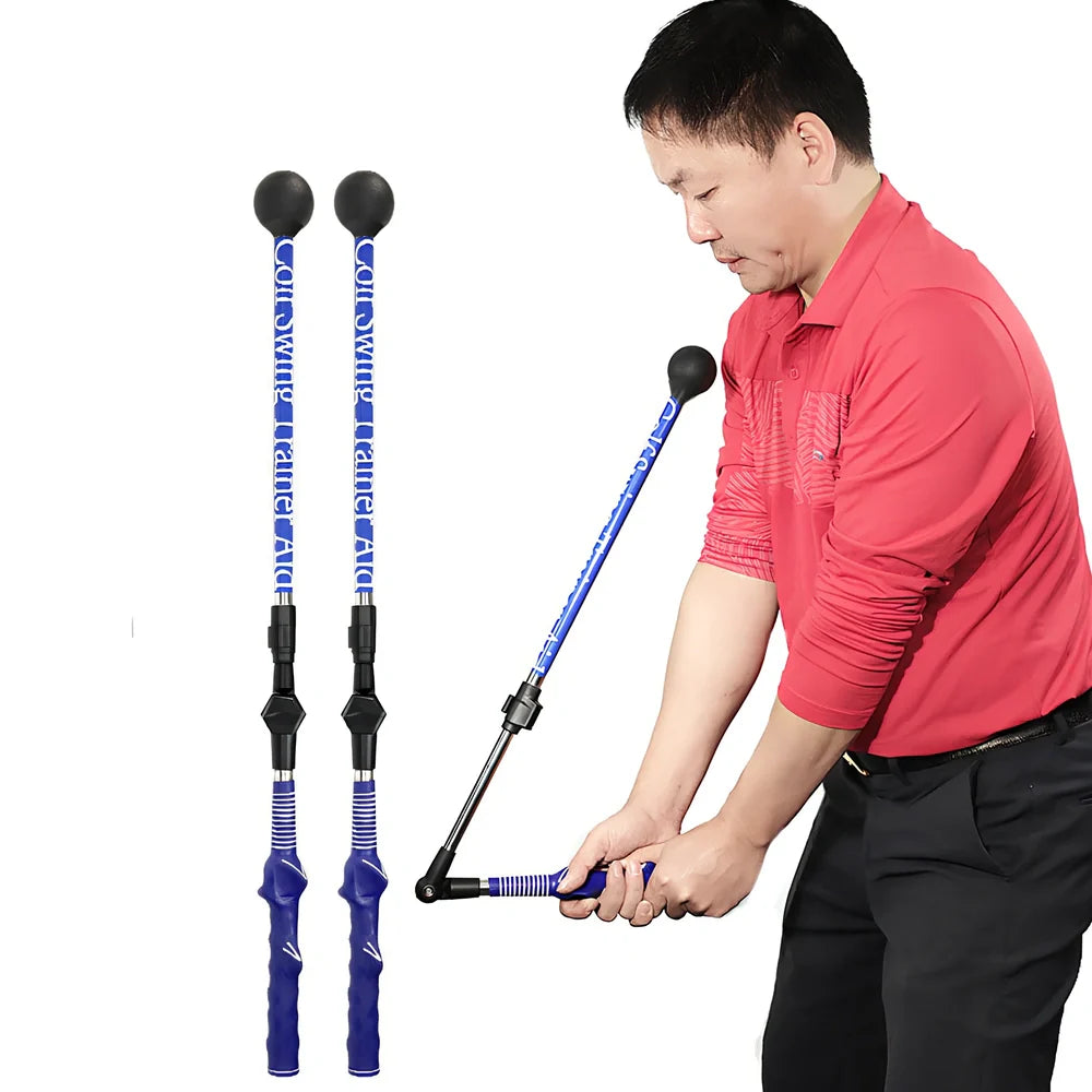 Blue golf swing training aid with shoulder cushion and adjustable angle mechanism for posture correction