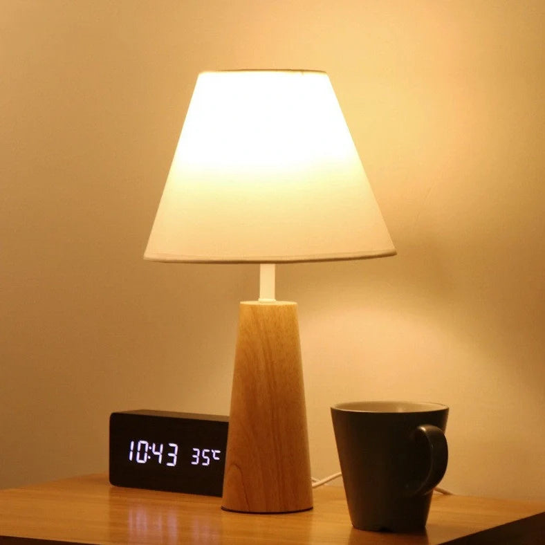 Solid wood bedside lamp with bamboo holder, 40cm height, 8cm base, wood colour finish