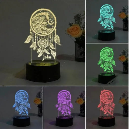 Custom Dream Catcher Night Lights III38 acrylic table lamp with remote control on a table
