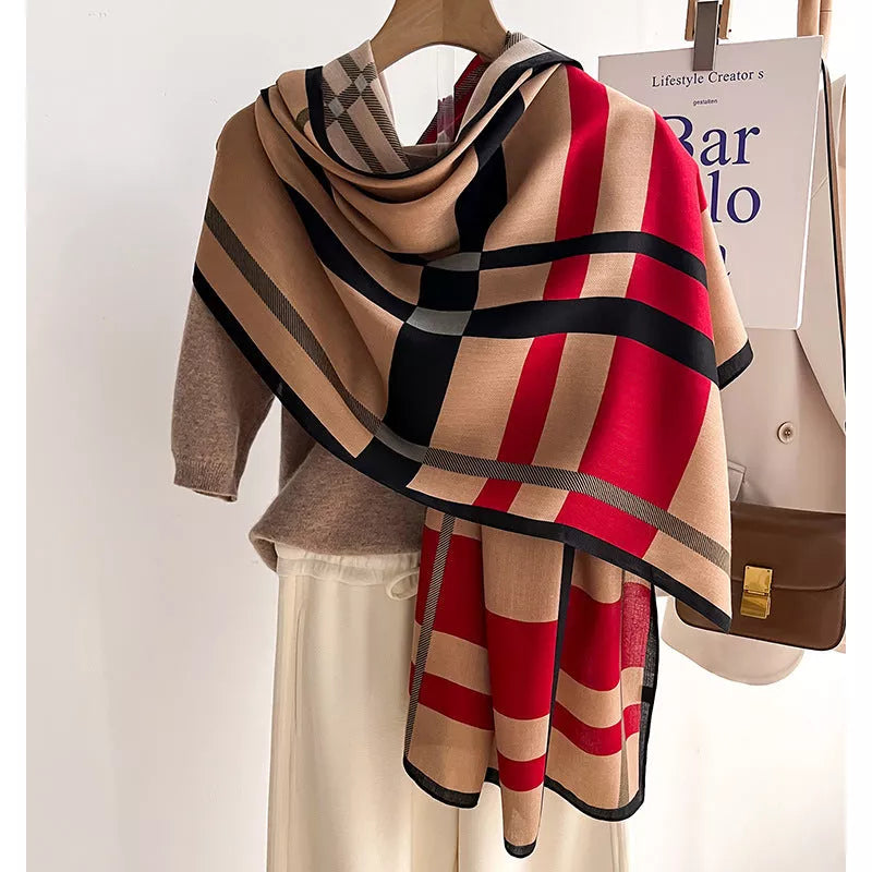 Winter scarf with unique tie-dye design in beige or khaki, 66 by 178 cm