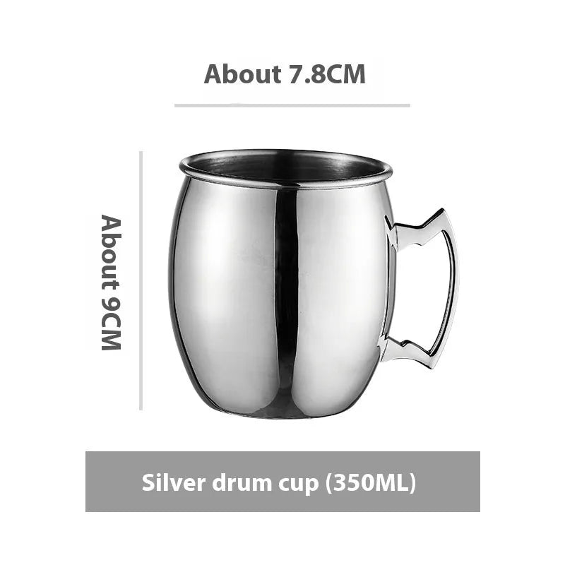Stainless steel Moscow Mule cup with copper interior in gold, rose gold, silver, or black finish.